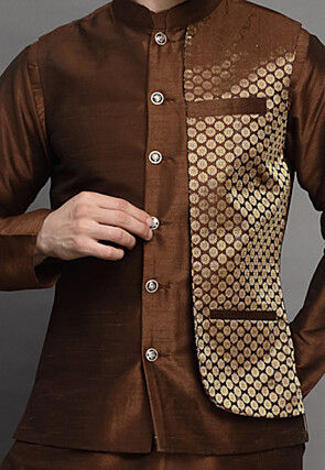 Brocade Layered Nehru Jacket in Brown