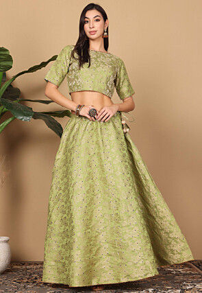 Brocade Lehenga in Dusty Green