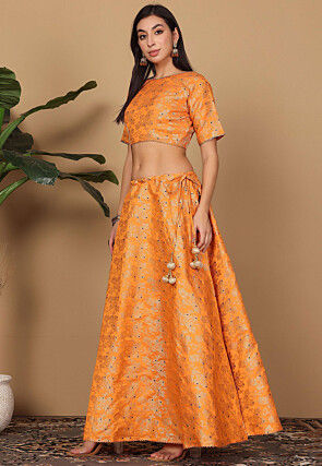 Brocade Lehenga in Orange