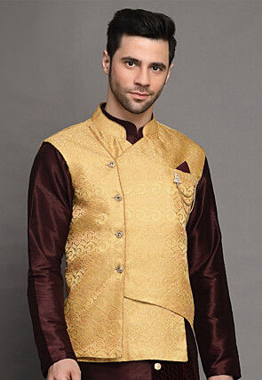Brocade Nehru Jacket in Beige