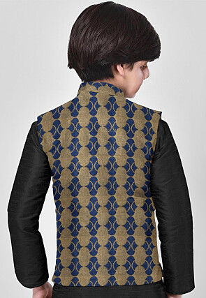 Brocade Nehru Jacket in Blue and Beige