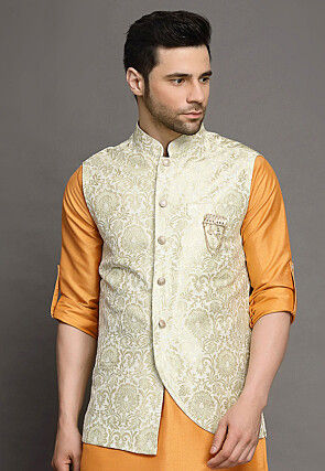 Brocade Nehru Jacket in Cream
