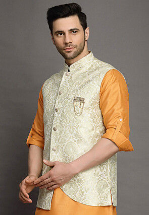 Brocade Nehru Jacket in Cream