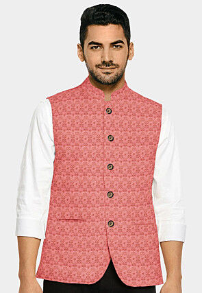 Brocade Nehru Jacket in Pink