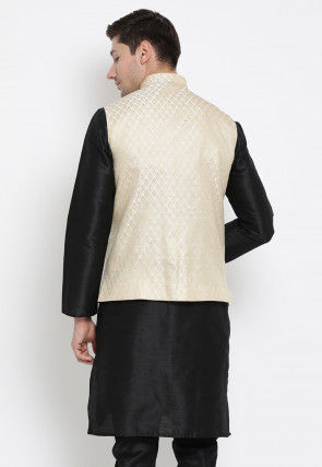 Brocade Nehru Jacket in Light Beige