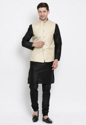 Brocade Nehru Jacket in Light Beige