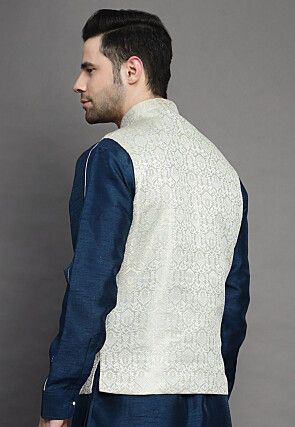 Brocade Nehru Jacket in Light Beige