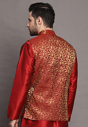Brocade Nehru Jacket in Maroon