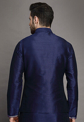 Brocade Nehru Jacket in Navy Blue
