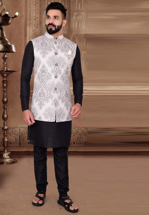 Exclusive Lucknow Heavy Chikankaari Off-white Nehru Jacket With Silk Kurta  Pajama Groom Wear for Pre & Post Wedding Functions - Etsy