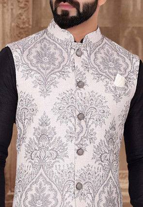 Brocade Nehru Jacket in Off White