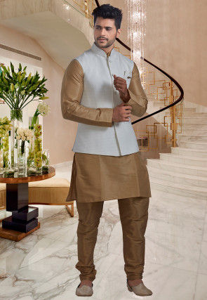 Brocade Nehru Jacket in Off White
