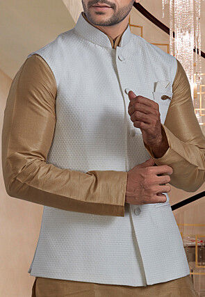 Brocade Nehru Jacket in Off White