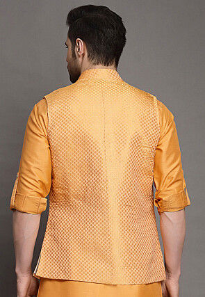 Brocade Nehru Jacket in Orange