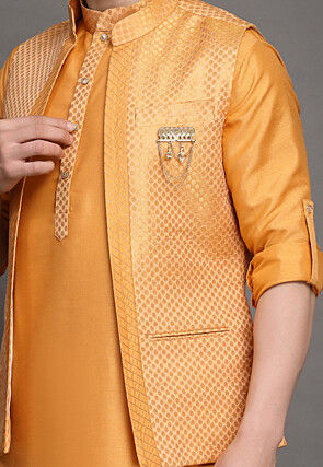 Brocade Nehru Jacket in Orange