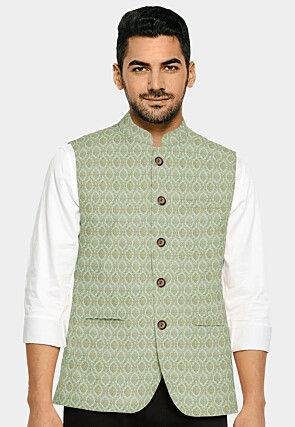 Brocade Nehru Jacket in Pastel Blue