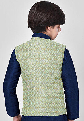 Brocade Nehru Jacket in Sea Green
