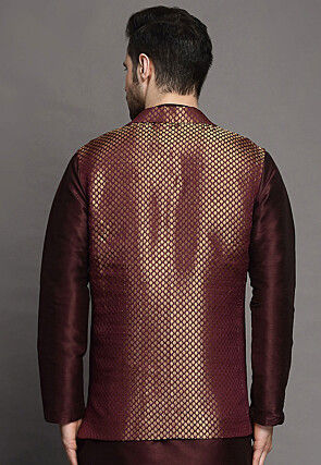 Brocade Nehru Jacket in Wine