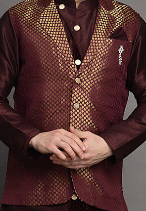 Brocade Nehru Jacket in Wine