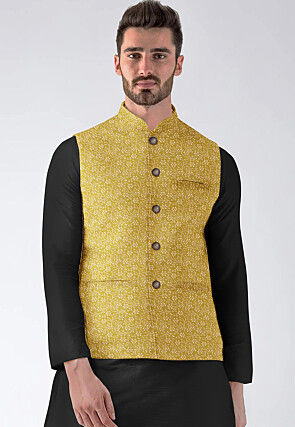 Brocade Nehru Jacket in Yellow