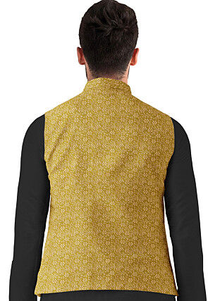 Brocade Nehru Jacket in Yellow
