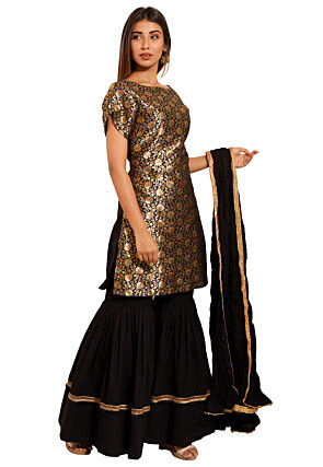 Brocade Pakistani Suit in Black