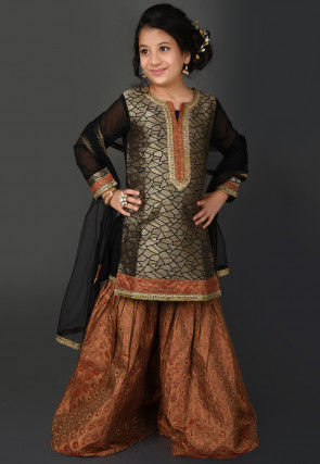 Brocade Pakistani Suit in Golden and Black