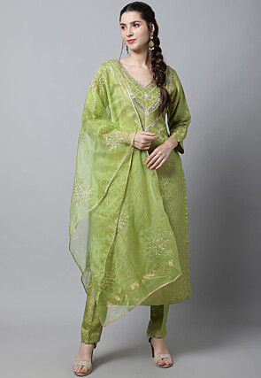 Brocade Pakistani Suit in Light Green