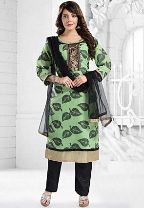 Chanderi Silk Pakistani Suit in Light Green