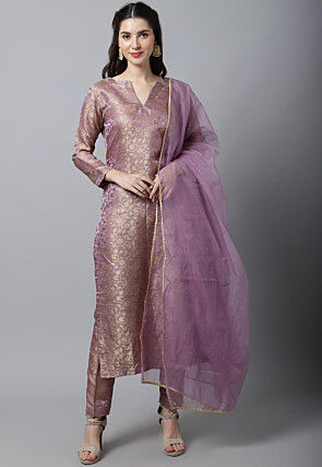 Brocade Pakistani Suit in Light Purple