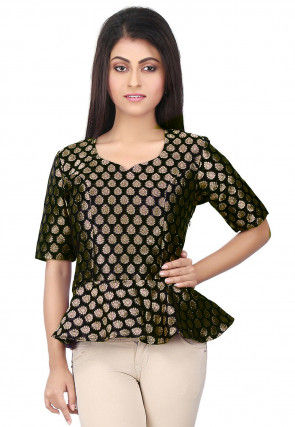 Brocade Peplum Style Top in Black