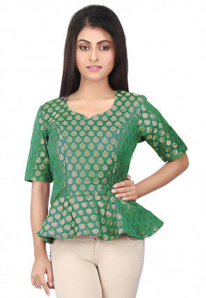 Brocade Peplum Style Top in Green