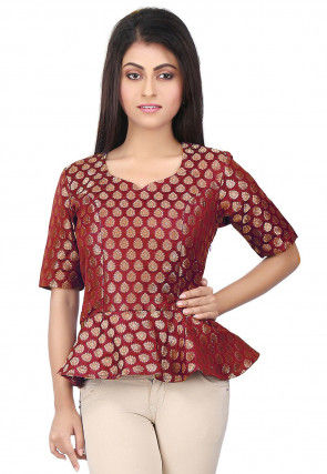 Brocade Peplum Style Top in Maroon