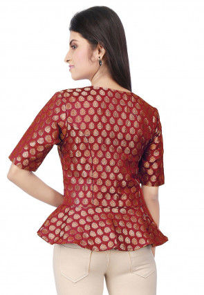 Brocade Peplum Style Top in Maroon