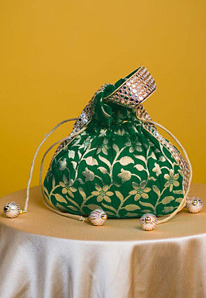 Brocade Potli Bag in Dark Green