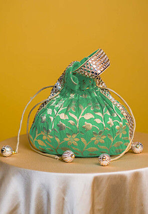 Brocade Potli Bag in Light Green