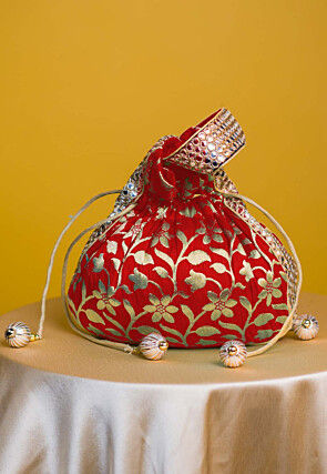 Brocade Potli Bag in Red