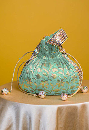 Brocade Potli Bag in Sea Green