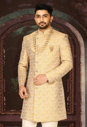 Brocade Sherwani in Light Beige
