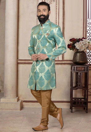 Brocade Sherwani in Pastel Green and Blue
