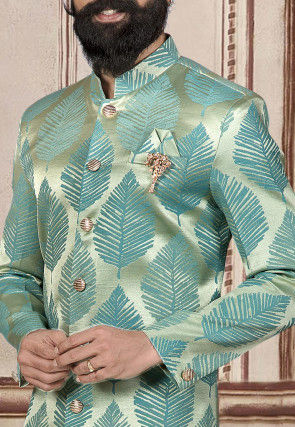 Brocade Sherwani in Pastel Green and Blue