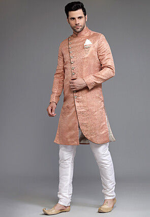 Brocade Sherwani in Peach