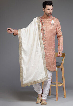 Brocade Sherwani in Peach