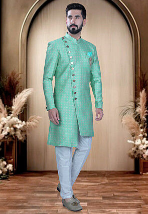 Brocade Sherwani in Sea Green