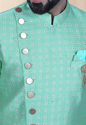 Brocade Sherwani in Sea Green