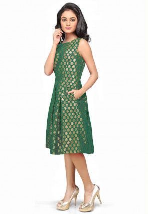 Brocade Short Dress in Dark Green