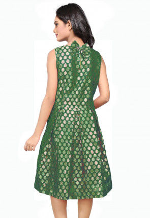 Brocade Short Dress in Dark Green