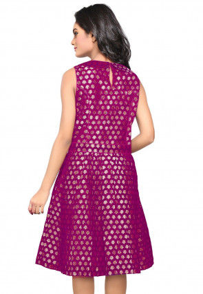 Brocade Short Dress in Magenta