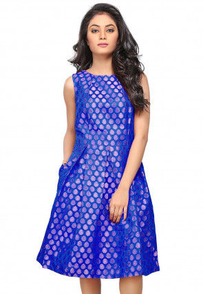 Brocade Short Dress in Royal Blue