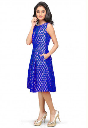Brocade Short Dress in Royal Blue